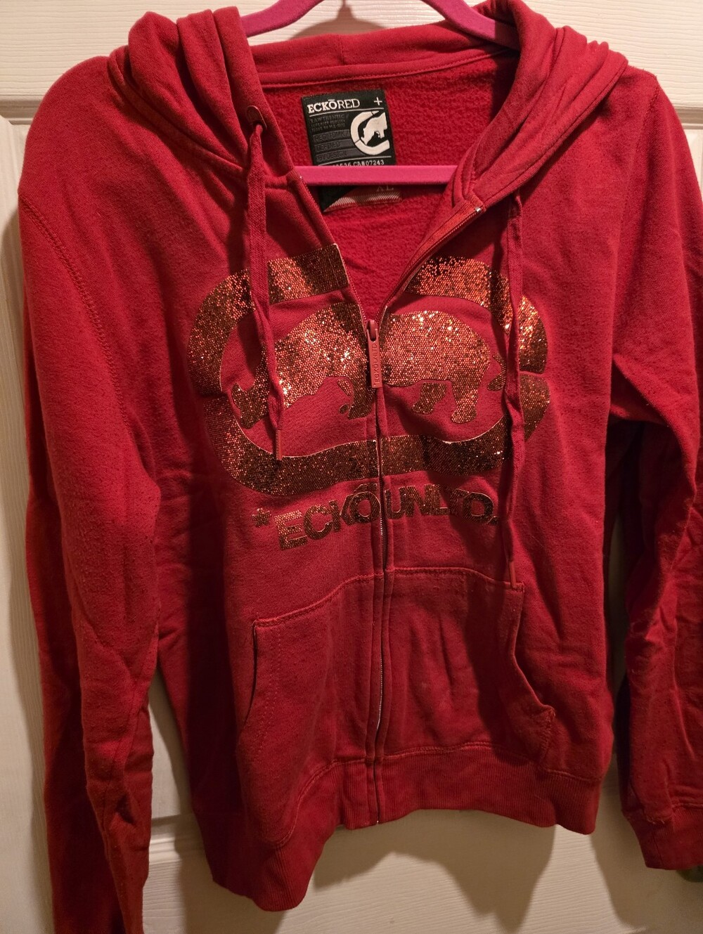Ecko Unlimited Hot Pink Zip Hoodie with Logo Patch